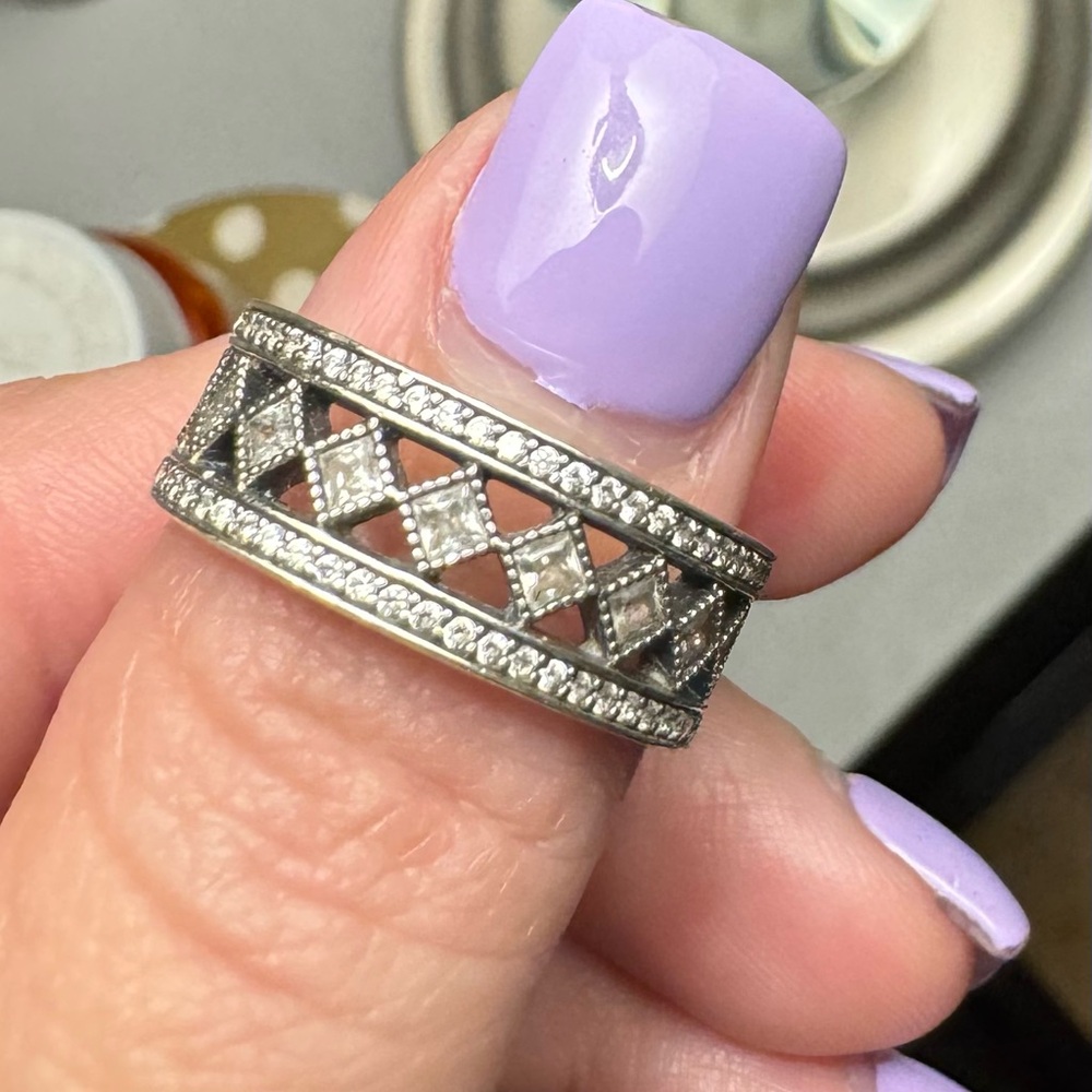 Genuine Pandora Vintage Fascination Sterling Silver Band Ring size 54